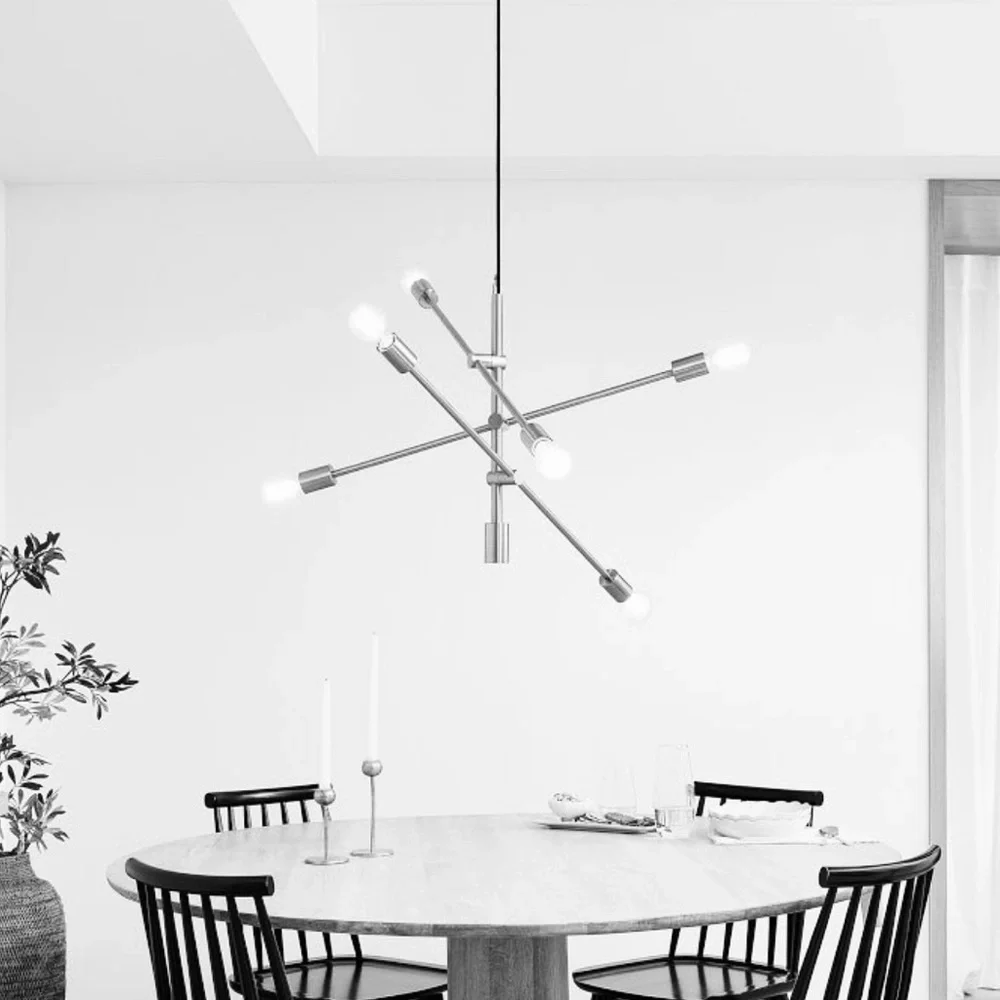 Matte WHITE WEST ELM 6 Light Adjustable Mobile Sputnik Chandelier NEW in Box!!